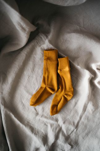 Detské merino ponožky na studené nôžky - Horčicové